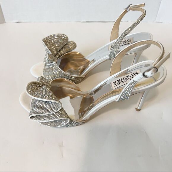 Badgley Mischka Rennie Rhinestone Soft White Stiletto Heel Bridal Sandal Size 8 - Picture 3 of 11